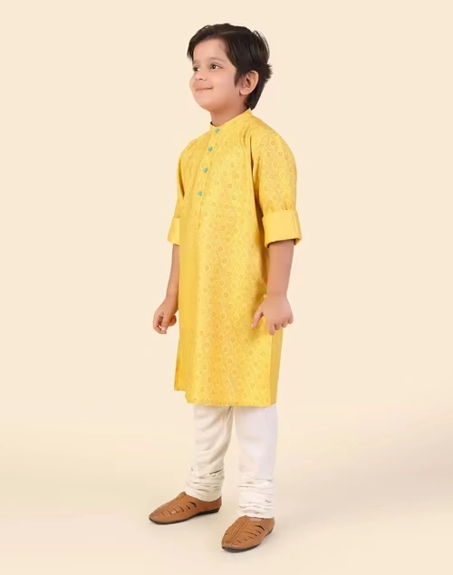 Mustard Viscose Silk Hand Block Printed Long Kurta