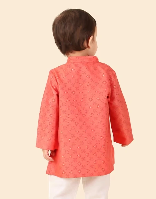 Pink Viscose Silk Hand Block Printed Long Kurta