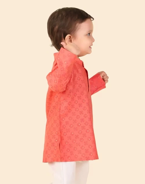 Pink Viscose Silk Hand Block Printed Long Kurta 4 Pink Viscose Silk Hand Block Printed Long Kurta
