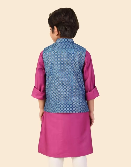 Blue Viscose Silk Hand Block Printed Jacket