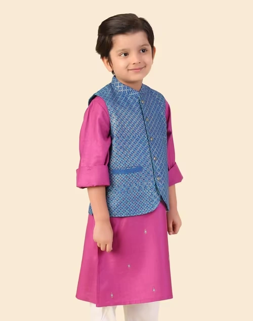 Blue Viscose Silk Hand Block Printed Jacket