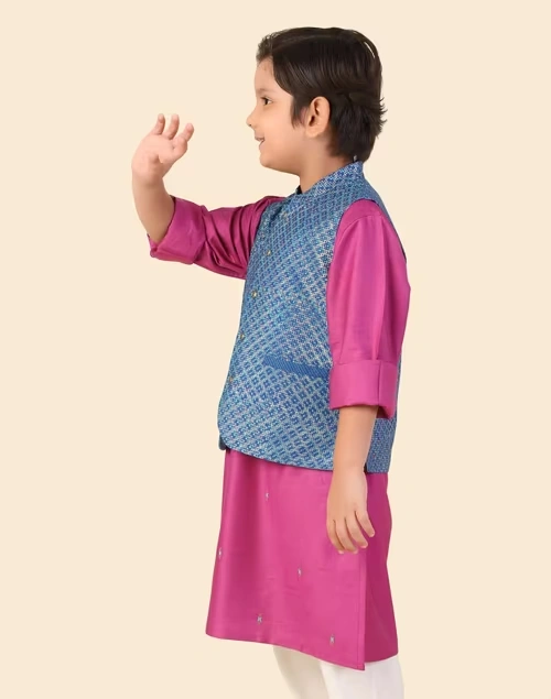 Blue Viscose Silk Hand Block Printed Jacket