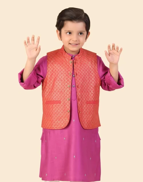 Red Viscose Silk Hand Block Printed Jacket