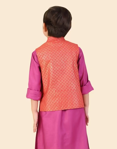 Red Viscose Silk Hand Block Printed Jacket