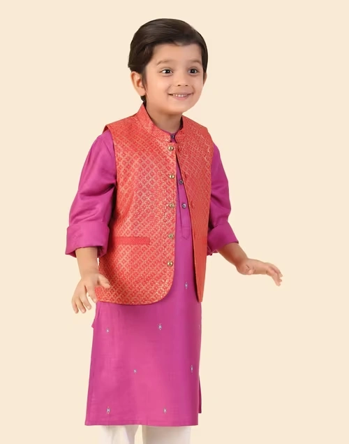 Red Viscose Silk Hand Block Printed Jacket 3 Red Viscose Silk Hand Block Printed Jacket