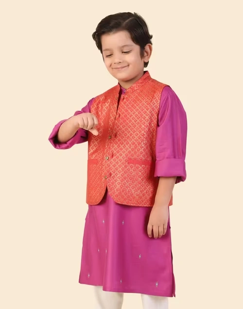 Red Viscose Silk Hand Block Printed Jacket 4 Red Viscose Silk Hand Block Printed Jacket