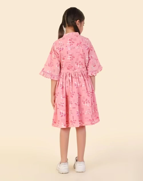 Pink Cotton Printed Dress