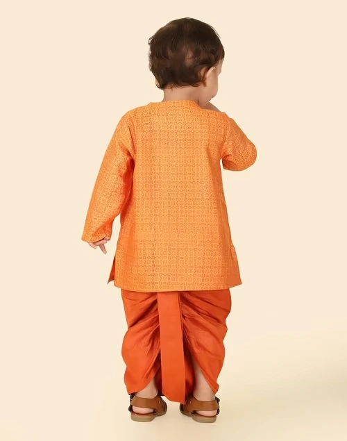 Orange Viscose Silk Hand Block Printed Dhoti & kurta 4 Orange Viscose Silk Hand Block Printed Dhoti & kurta