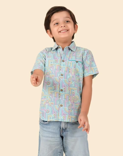 Blue Cotton Printed Shirt