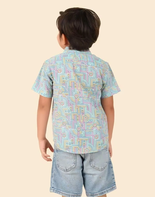 Blue Cotton Printed Shirt