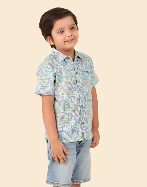 Blue Cotton Printed Shirt