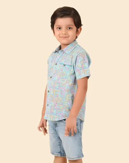 Blue Cotton Printed Shirt