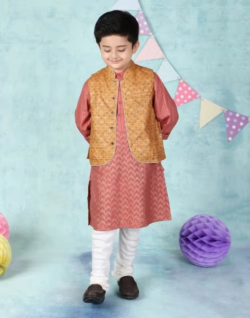 Silk Tussar Ghicha Printed Nehru Jacket