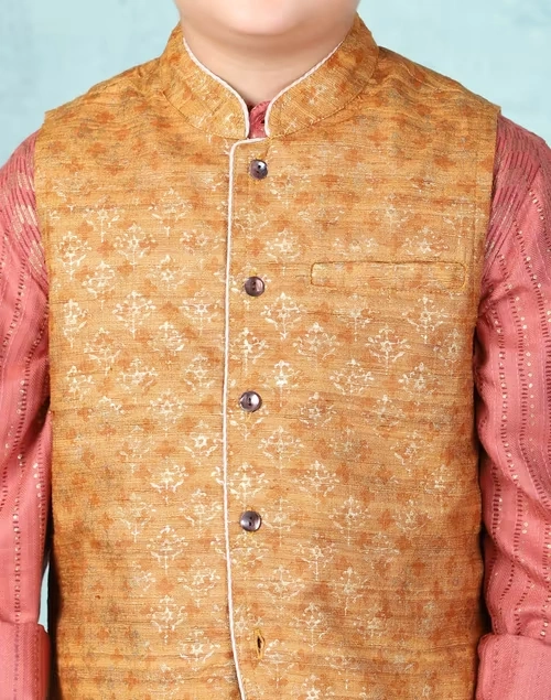 Silk Tussar Ghicha Printed Nehru Jacket