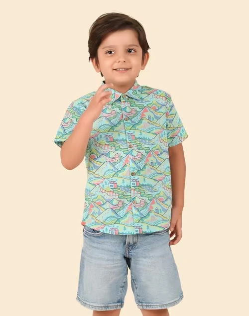 Blue Cotton Printed Shirt