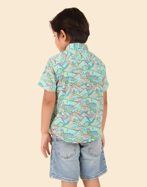 Blue Cotton Printed Shirt