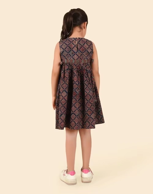 Indigo Cotton Ajrakh Printed Dress