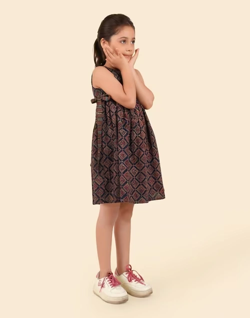 Indigo Cotton Ajrakh Printed Dress