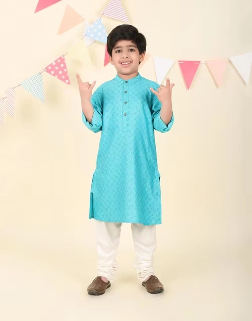 Blue Viscose Silk Hand Block Printed Long Kurta