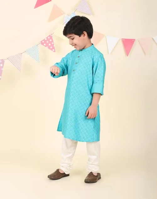 Blue Viscose Silk Hand Block Printed Long Kurta