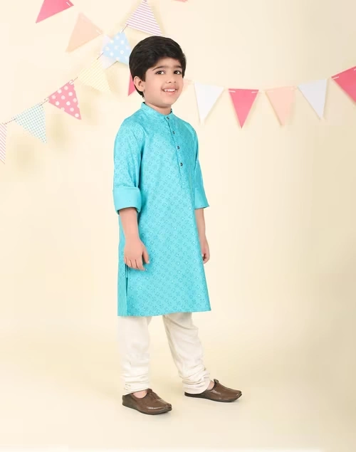 Blue Viscose Silk Hand Block Printed Long Kurta 3 Blue Viscose Silk Hand Block Printed Long Kurta