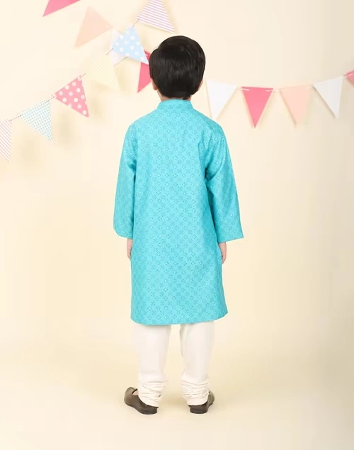 Blue Viscose Silk Hand Block Printed Long Kurta 4 Blue Viscose Silk Hand Block Printed Long Kurta