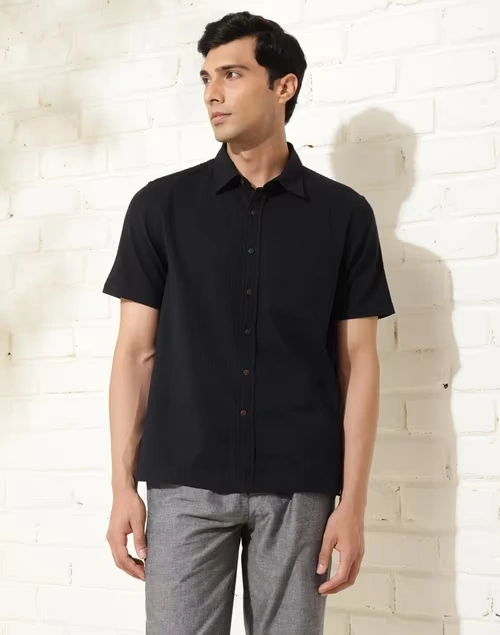 Black Cotton Bush Shirt