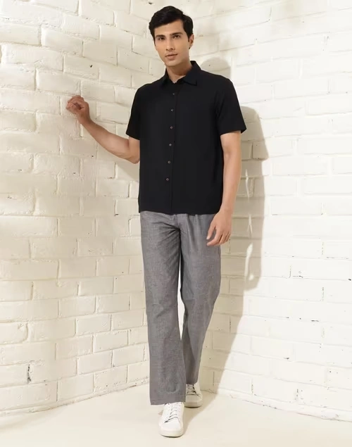 Black Cotton Bush Shirt