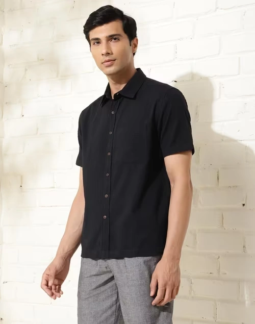 Black Cotton Bush Shirt