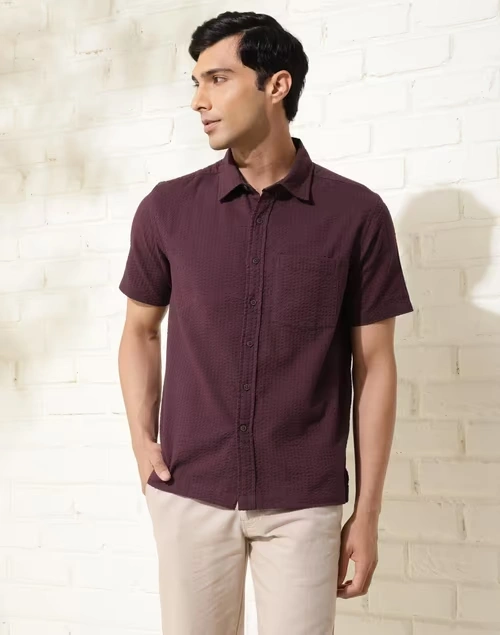 Wine Cotton Bush Shirt