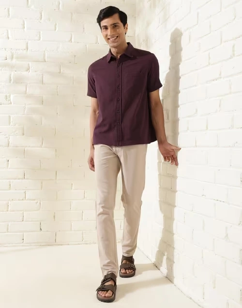 Wine Cotton Bush Shirt