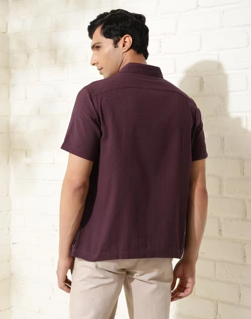 Wine Cotton Bush Shirt