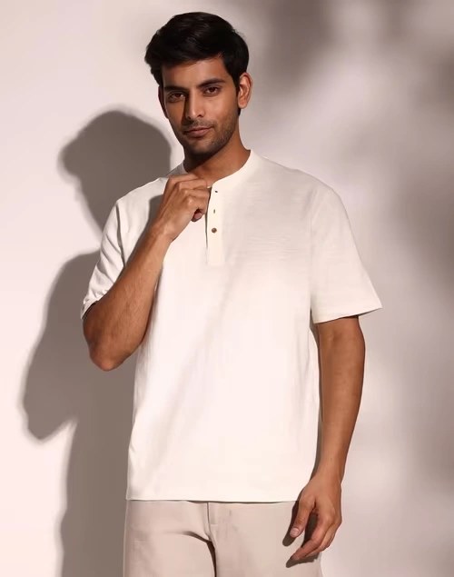 Offwhite Cotton Comfort Fit Organic Slub Tee