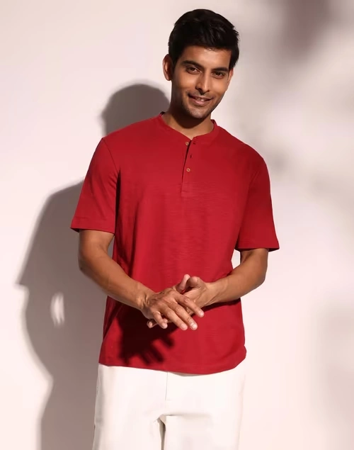 Red Cotton Comfort Fit Organic Slub Tee