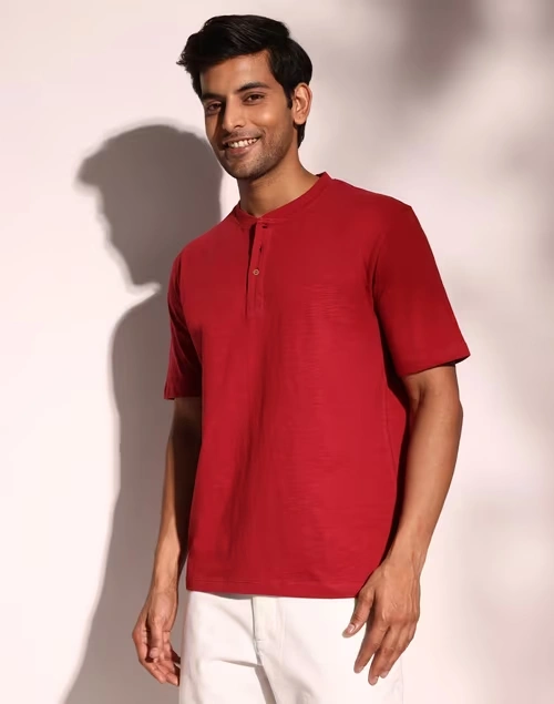 Red Cotton Comfort Fit Organic Slub Tee