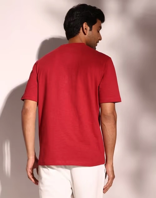 Red Cotton Comfort Fit Organic Slub Tee