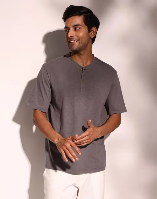 Grey Cotton Comfort Fit Organic Slub Tee