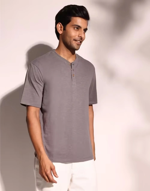 Grey Cotton Comfort Fit Organic Slub Tee