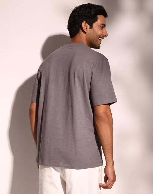 Grey Cotton Comfort Fit Organic Slub Tee