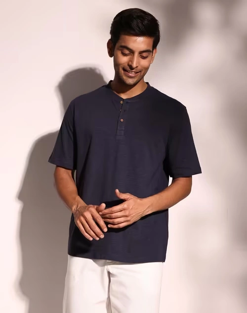 Navy Cotton Comfort Fit Organic Slub Tee