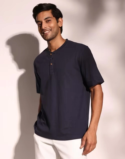 Navy Cotton Comfort Fit Organic Slub Tee