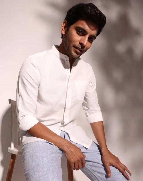 White Linen Blend Slim Fit Shirt