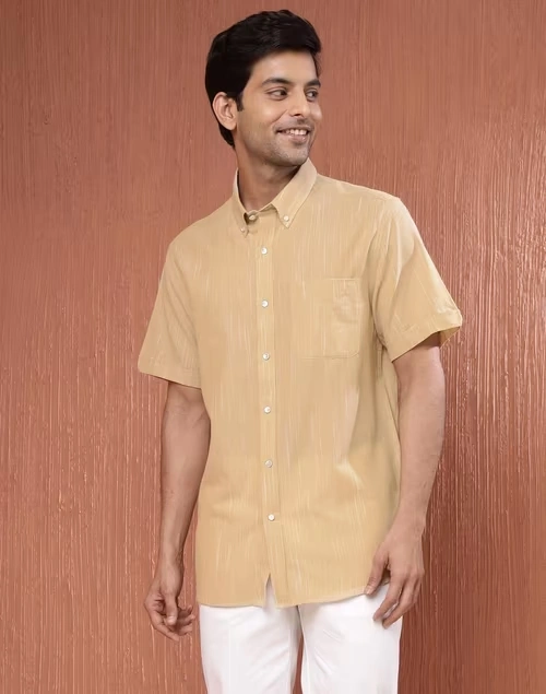 Beige Cotton Woven Shirt