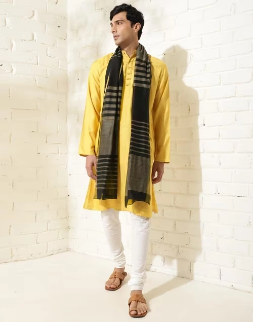 Black Cotton Silk Blend Maheshwari Stole