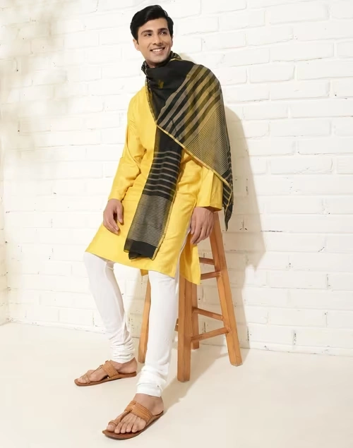 Black Cotton Silk Blend Maheshwari Stole