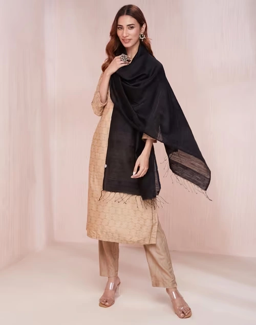 Black Silk Blend Woven Stole