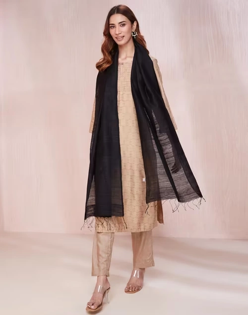 Black Silk Blend Woven Stole