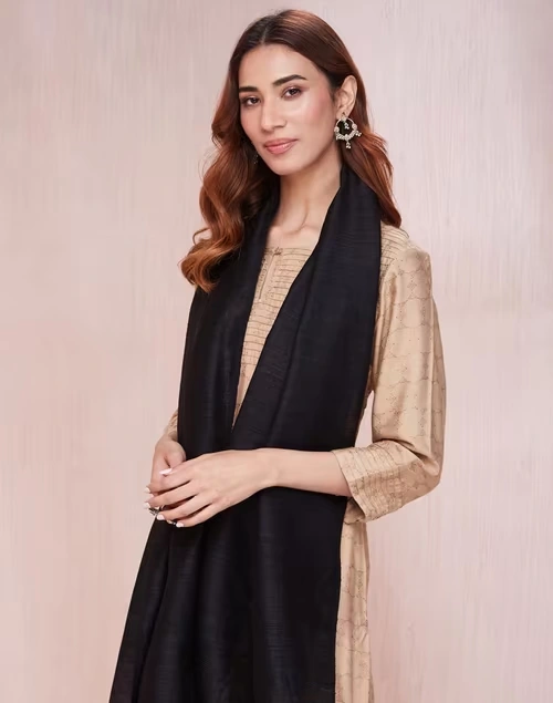 Black Silk Blend Woven Stole