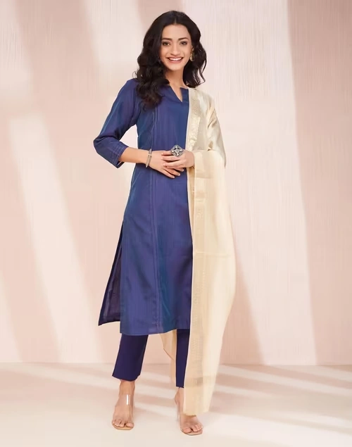 Beige Cotton Silk Woven Dupatta