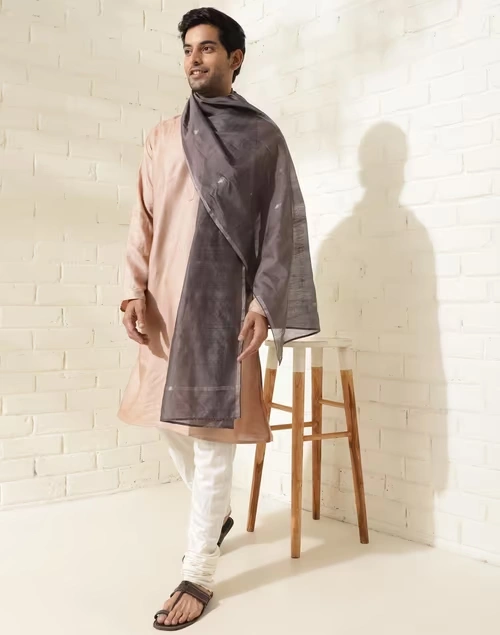 Grey Cotton Silk Blend Jamdani Men Stole 3 Grey Cotton Silk Blend Jamdani Men Stole